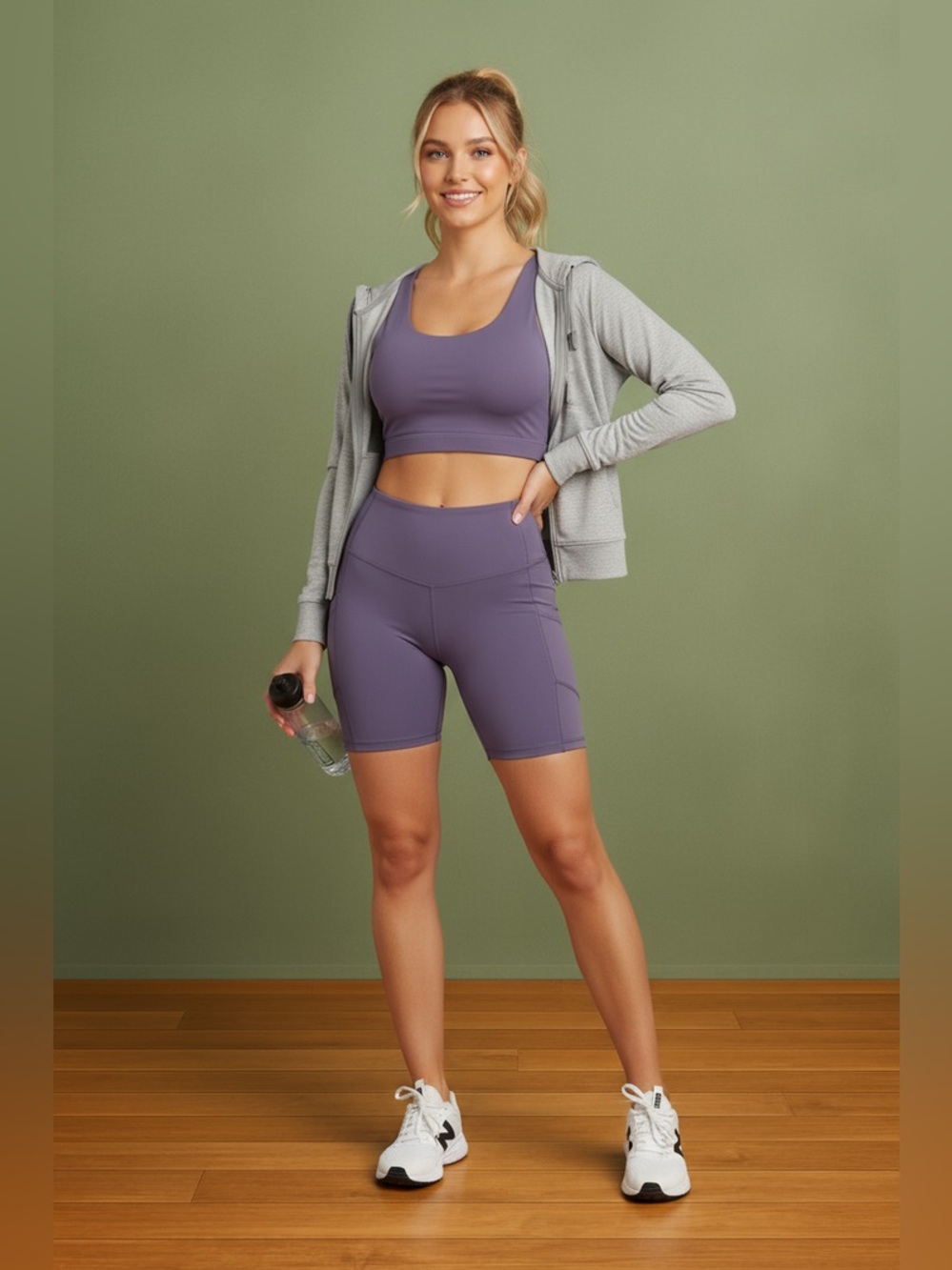SPORTS BRA CROP TOP & BIKER SHORT SET Purple